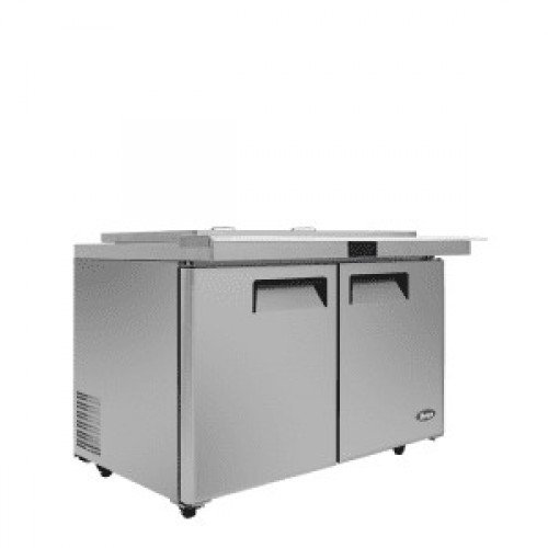 Atosa MSF8306GR-NTCV 48-1/5(w) inch Refrigerated Mega Top Salad/Sandwich Prep Table w/ Night Cover, (2)Solid Swing Door(s), (2)Shelve(s), (18)1/6 Poly Pan(s), 13.4Cu.ft, 1/7hp, 115v/60/1-ph, ETL Listed 