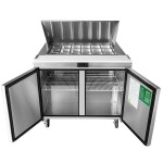 Atosa MSF8306GR 48-1/5(w) inch Refrigerated Mega Top Sandwich Prep. Table, (2)Solid Swing Door(s), (2)Shelve(s), (18)1/6 Poly Pan(s), 13.4Cu.ft, 1/7hp, 115v/60/1, ETL Listed 