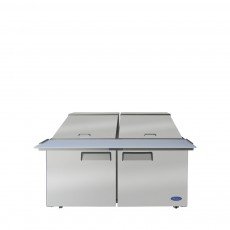 Atosa MSF8307GR 60-1/5(w) inch Refrigerated Mega Top Sandwich Prep Table, (2)Solid Swing Door(s), (2)Shelve(s), (24)1/6 Poly Pan(s), 17.2Cu.ft, 1/5hp, 115v/60/1-ph, ETL Listed 