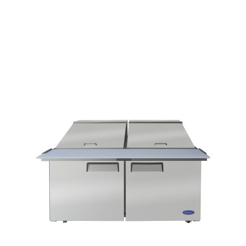 Atosa MSF8307GR 60-1/5(w) inch Refrigerated Mega Top Sandwich Prep Table, (2)Solid Swing Door(s), (2)Shelve(s), (24)1/6 Poly Pan(s), 17.2Cu.ft, 1/5hp, 115v/60/1-ph, ETL Listed 