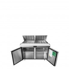 Atosa MSF8307GR 60-1/5(w) inch Refrigerated Mega Top Sandwich Prep Table, (2)Solid Swing Door(s), (2)Shelve(s), (24)1/6 Poly Pan(s), 17.2Cu.ft, 1/5hp, 115v/60/1-ph, ETL Listed 