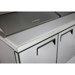 Atosa MSF8307GR 60-1/5(w) inch Refrigerated Mega Top Sandwich Prep Table, (2)Solid Swing Door(s), (2)Shelve(s), (24)1/6 Poly Pan(s), 17.2Cu.ft, 1/5hp, 115v/60/1-ph, ETL Listed 