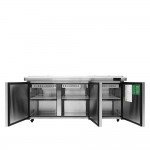Atosa MSF8308GR-NTCV 72-7/10(w) inch Refrigerated Mega Top Salad/Sandwich Prep Table w/ Night Cover, (3)Solid Swing Door(s), (3)Shelve(s), (30)1/6 Poly Pan(s), 21.1Cu.ft, 1/5hp, 115v/60/1-ph, ETL Listed 