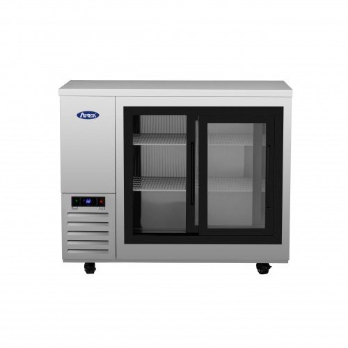 Atosa SBB48SGGRAUS1 48(w) inch Shallow Depth Back Bar Cooler, (2)Glass Sliding Door(s), (4)Shelve(s), 11.5Cu.ft, 1/7hp, 115v/60/1-ph, ETL Listed 