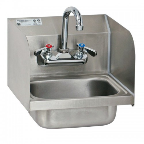 SSH-14SG Hand Sink, Wall Mounted, Welded Splash Guard, 4 inch Gooseneck Spout, Strainer, Stainless Steel, 15(w) x 17(d) x 14(h)  inch, NSF Listed
