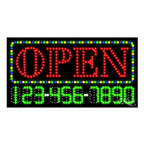 25013 OPEN LED Signs, Phone Number, 120v/60/1, 32(w) x 1(d) x 17(h) inch