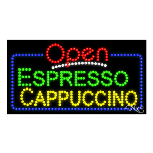 25431 OPEN ESPRESSO CAPPUCCINO LED Signs, Flashing, 32(w) x 1(d) x 17(h) inch, 120v/60/1, UL