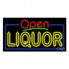 25529 OPEN LIQUOR LED Signs, Flashing, 32(w) x 1(d) x 17(h) inch, 120v/60/1, UL