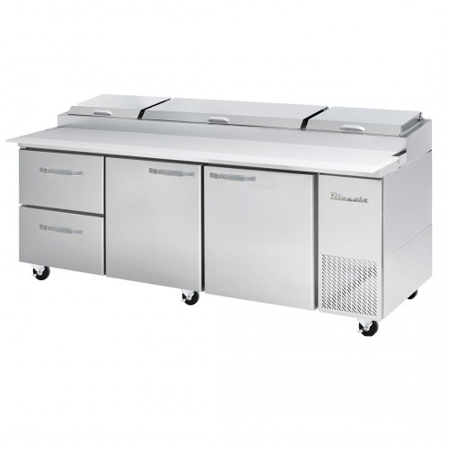 Blue Air BAPP93-D2L-HC Refrigerated Pizza Prep Table, 93-1/4(w) inch, (2)Door(s), (2)Drawer(s), (4)Adjustable Shelve(s), 30.8Cu.ft, 3/8hp, 115v/60/1-ph, ETL Listed