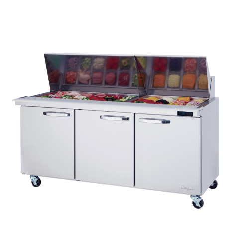 Blue Air BLMT72-HC 72-3/8(w) inch, (3)Door(s) Refrigerated Mega Top Prep Table, (3)Shelve(s), 20.2Cu.ft, 1/4hp, 115v/60/1-ph, ETL Listed