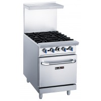 Blue Air BLR24-4B 24 inch Natural Gas Commercial Range, 4 Open Burners, 1 Standard Oven, 162,000 BTU/H, Casters, CSA Listed