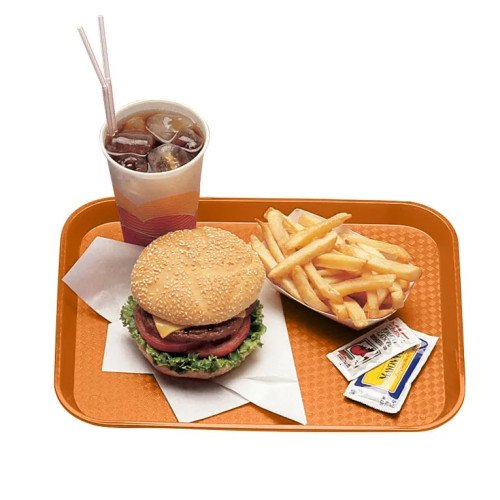 Cambro 1014FF166 Fast Food Tray, Rectangular, Orange, Polypropylene, 13-9/16(w) x 10-7/16(d) x 1-1/2(h) inch, NSF Listed – 2 Dozen