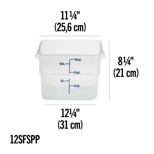 Cambro 12SFSPP190 CamSquares® Storage Container, 12qt, Square, Translucent, Polypropylene, 11-1/4(w) x 12-1/4(d) x 8-1/4(h) inch, NSF Listed - 6 each