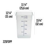 Cambro 22SFSPP190 CamSquares® Storage Container, 22qt, Square, Translucent, Polypropylene, 12-1/4(w) x 12-1/4(d) x 15-3/4(h) inch, NSF Listed - 6 each