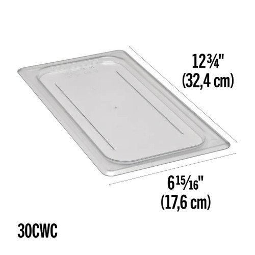 Cambro 30CWCH135 CAMWEAR® Flat Cover Fits on 1/3 Size Food Pan, Clear Polycarbonate, 12-3/4(w) x 6-15-16(d) inch, NSF Listed