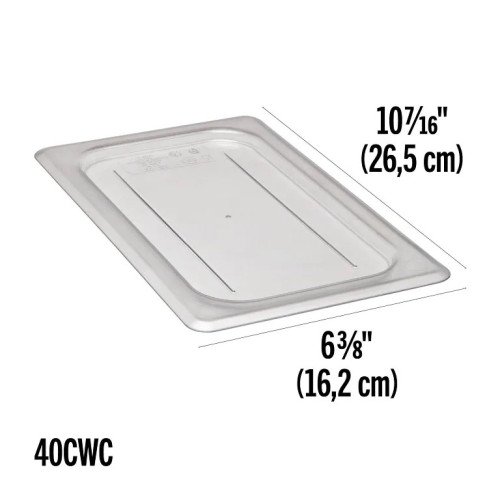 Cambro 40CWCH135 CAMWEAR® Flat Cover Fits on ¼ Size Food Pan, Clear Polycarbonate, 10-7/6(w) x 6-3/8(d) inch, NSF Listed