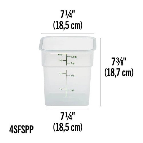 Cambro 4SFSPP190 CamSquares® Storage Container, 4qt, Square, Translucent, Polypropylene, 7-1/4(w) x 7-1/4(d) x 7-3/8(h) inch, NSF Listed - 6 each