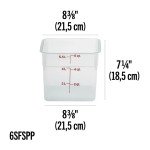 Cambro 6SFSPP190 CamSquares® Storage Container, 6qt, Square, Translucent, Polypropylene, 8-3/8(w) x 8-3/84(d) x 7-1/4(h) inch, NSF Listed - 6 each