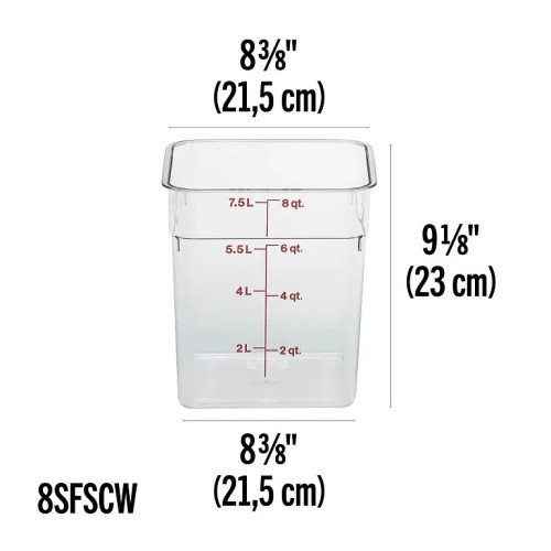 Cambro Camwear® 8SFSCW135 CamSquare Food Storage Containers, 8qt, Clear, Polycarbonate, 8-3/8(w) x 8-3/8(d) x 9-1/8(h) inch, NSF Listed - 6 each