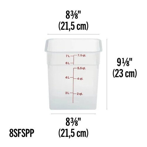Cambro 8SFSPP190 CamSquares® Storage Container, 8qt, Square, Translucent, Polypropylene, 8-3/8(w) x 8-3/84(d) x 9-1/8(h) inch, NSF Listed - 6 each