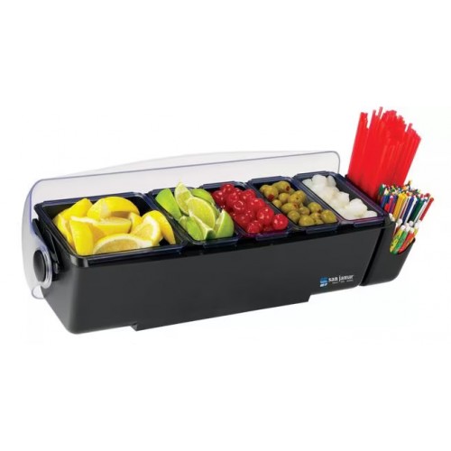 San Jamar BD4005E Dome Garnish Center, (5)Tray(s), (8)Pint(s) Capacity, Black, NSF Listed