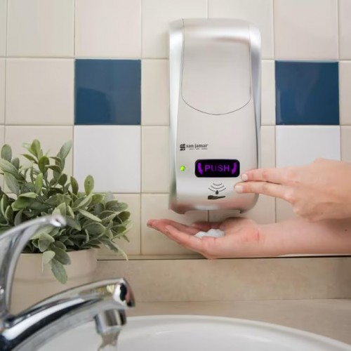 San Jamar SHF970SS Summit Rely® Hybrid Electronic Soap Foam Dispenser, 900mL Capacity, Silver, CE Listed