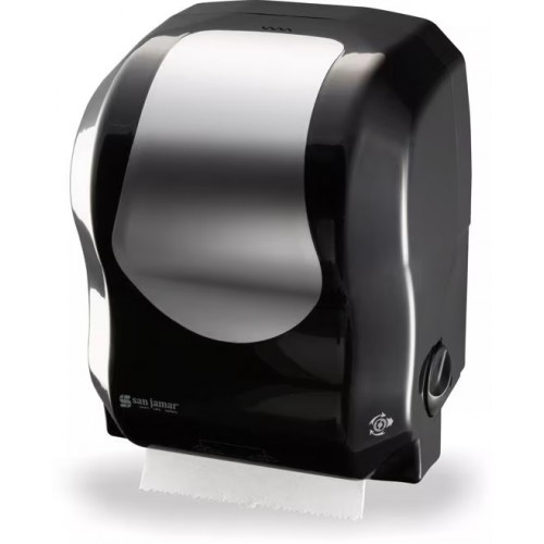 San Jamar T7470BKSS Roll Paper Towel Dispenser, Wall Mount, Hands-Free, Plastic, Black/Stainless