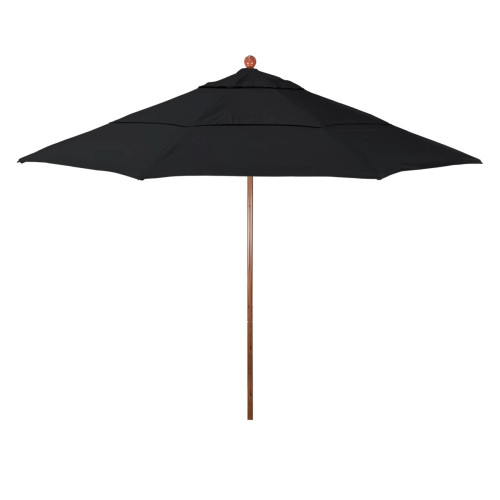 California Umbrella Venture Series ALTO118202-5408 Commercial Patio Umbrella, 11ft,  Natural Oak Aluminum Pole With Pulley Lift And Fiberglass Ribs, Sunbrella 1A Black Fabric