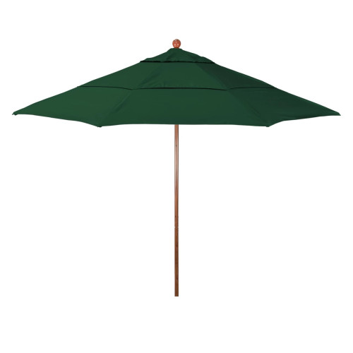 California Umbrella Venture Series ALTO118202-5446 Commercial Patio Umbrella, 11ft, Natural Oak Aluminum Pole With Pulley Lift And Fiberglass Ribs, Sunbrella 1A Forest Green Fabric