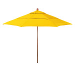 California Umbrella Venture Series ALTO118202-5457 Commercial Patio Umbrella, 11ft, Natural Oak Aluminum Pole With Pulley Lift And Fiberglass Ribs, Sunbrella 1A Sunflower Yellow Fabric
