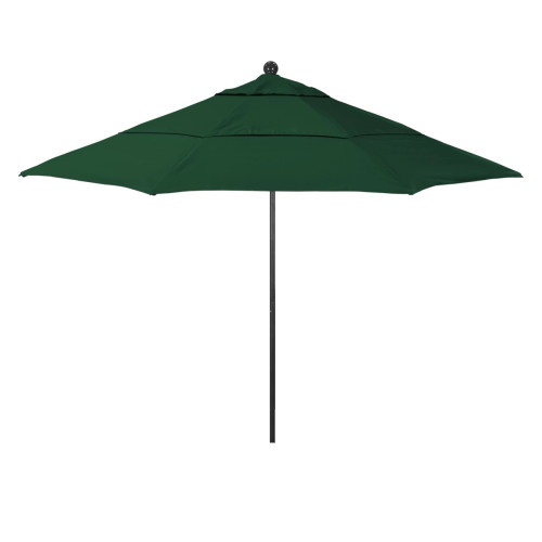 California Umbrella Venture Series ALTO118302-5446 Commercial Patio Umbrella, 11ft, Black Aluminum Pole with Pulley Lift and Fiberglass Ribs, Sunbrella 1A Forest Green Fabric