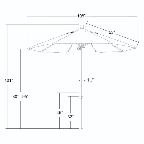 California Umbrella Venture Series ALTO908202-5403 Commercial Patio Umbrella, 9ft, Natural Oak Aluminum Pole with Push Lift and Fiberglass Ribs, Sunbrella 2A Jockey Red Fabric
