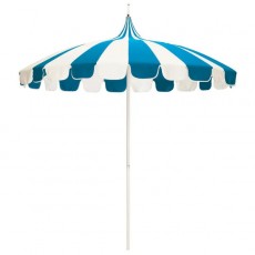 California SMPT852174PD-0401 Pagoda Umbrella, 8.5ft, Matted White Aluminum Pole Push Lift System and Two Toned Canopy, Sunbrella 1A Pacific Blue and Natural Fabric