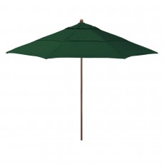 California Umbrella Madera Series STAF118202-5439-DWV Commercial Patio Umbrella, 11ft, Silmulation Oak Sturdy Aluminum Pole with Pulley Lift and Fiberglass Ribs, Sunbrella 1A Forest Green Fabric