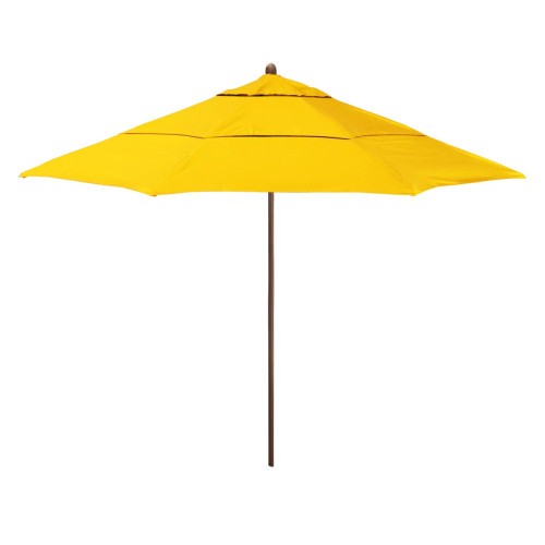 California Umbrella Madera Series STAF118202-5457-DWV Commercial Patio Umbrella, 11ft, Silmulation Oak Sturdy Aluminum Pole with Pulley Lift and Fiberglass Ribs, Sunbrella 1A Sunflower Yellow Fabric