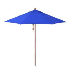 California Umbrella Madera Series STAF908202-5401 Commercial Patio Umbrella, 9ft, Silmulation Oak Sturdy Aluminum Pole with Deluxe Pulley Lift and Fiberglass Ribs, Sunbrella 1A Pacific Blue Fabric