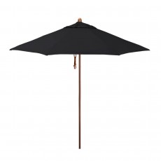 California Umbrella Madera Series STAF908202-5408 Commercial Patio Umbrella, 9ft, Silmulation Oak Sturdy Aluminum Pole with Deluxe Pulley Lift and Fiberglass Ribs, Sunbrella 1A Black Fabric