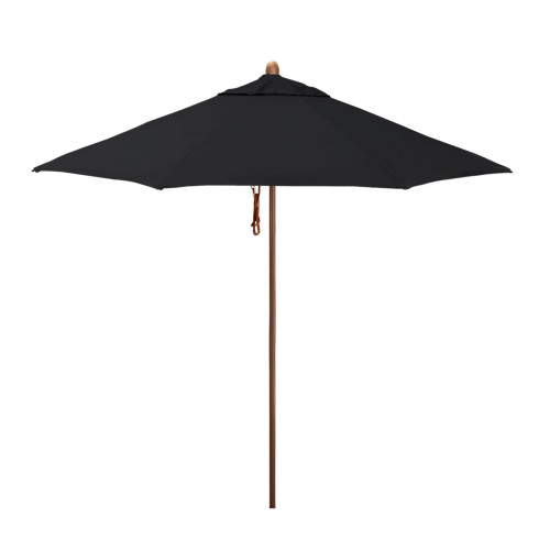 California Umbrella Madera Series STAF908202-5408 Commercial Patio Umbrella, 9ft, Silmulation Oak Sturdy Aluminum Pole with Deluxe Pulley Lift and Fiberglass Ribs, Sunbrella 1A Black Fabric