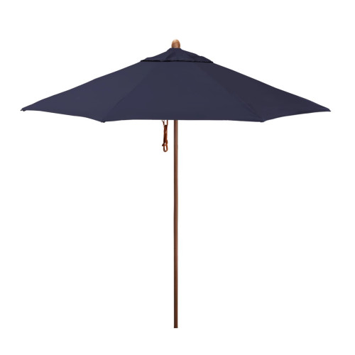 California Umbrella Madera Series STAF908202-5439 Commercial Patio Umbrella, 9ft, Silmulation Oak Sturdy Aluminum Pole with Deluxe Pulley Lift and Fiberglass Ribs, Sunbrella 1A Navy Fabric