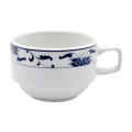Cameo 255-80C Blue Lotus Stackable Coffee Cup, 8oz, White/Blue Ceramic - 36 each