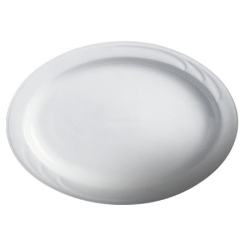 Cameo 301-103 Bostonian Oval Embossed Rim Plate, 10-1/4 inch, White Ceramic - 24 each