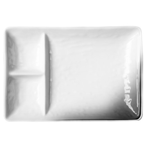 Cameo 700-028 3-Divided Rectangular Sauce Dish, 8 inch, White Ceramic  - 24 each