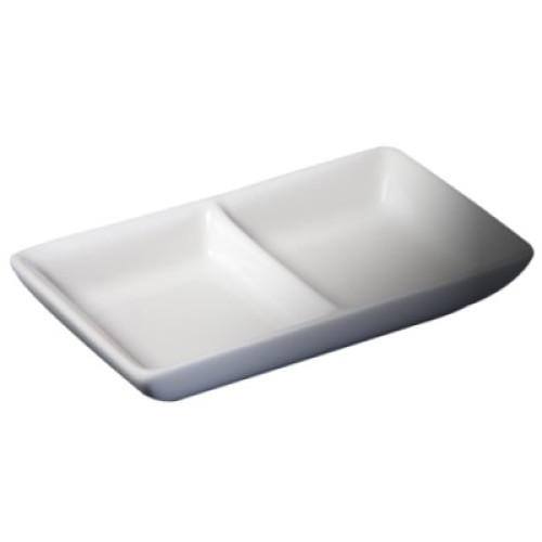 Cameo 710-019 Fusion Divided Rectangular Sauce Dish, (2)6oz, 9 inch, White Ceramic – 36 each