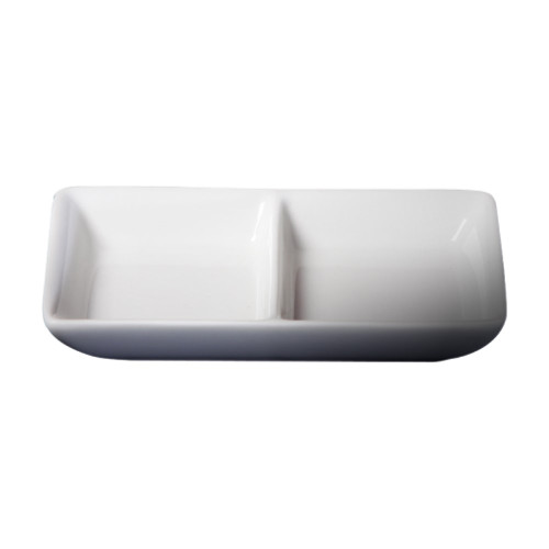 Cameo 710-016 Fusion Divided Rectangular Sauce Dish, (2)3oz, 6 inch, White Ceramic – 48 each