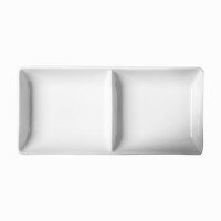 Cameo 710-019 Fusion Divided Rectangular Sauce Dish, (2)6oz, 9 inch, White Ceramic – 36 each