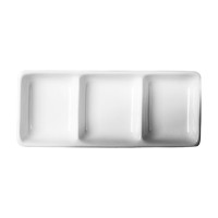 Cameo 710-026 Fusion Divided Rectangular Sauce Dish, (3)1.75oz, 6 inch, White Ceramic – 48 each