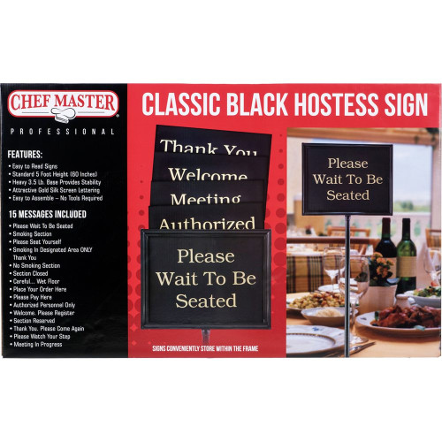 Chef Master 90033 Hostess Signs, Double Sided, Steel construction, Classic Black Finish
