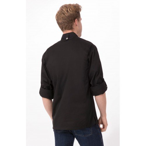 Chef Works BCLZ008-BLK-M Hartford Black Chef Coat, Medium