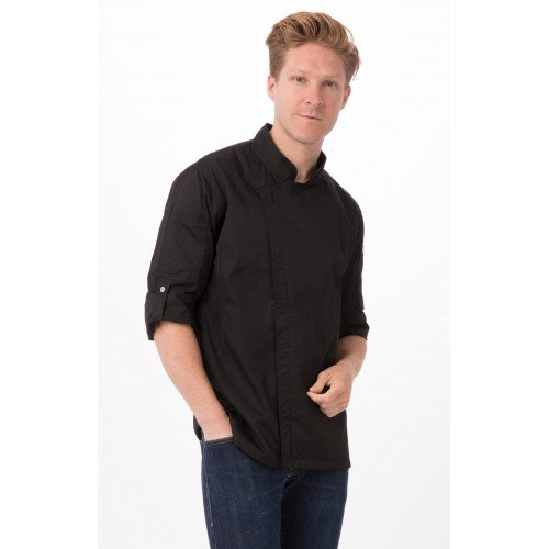Chef Works BCLZ008-BLK-M Hartford Black Chef Coat, Medium