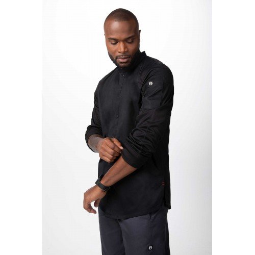 ChefWorks CBS01BLK-L Tulum Black Chef Coat, Large